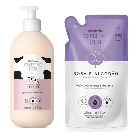 Combo Cuide-se Bem: Loção Corporal Deleite 400ml + Refil Ros Rosa E Algodão