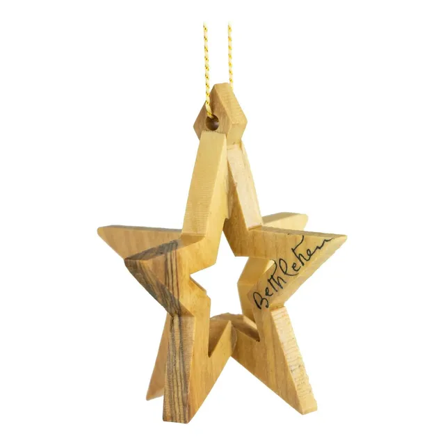 Estrella De Belén, Adorno Navideño De Madera De Oliva 3d De 