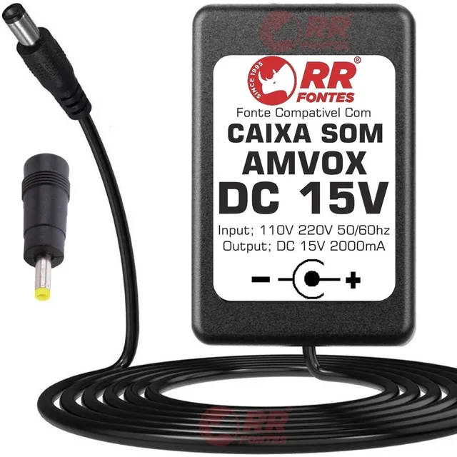 Carregador Fonte 15v 2a Para Caixa Amplificada Amvox Aca 850
