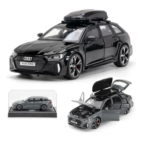 Modelo De Carro Audi Rs6 Avant Miniatura Metal Com Luz Som Cor Preto