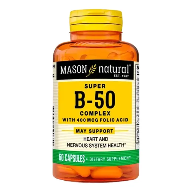 Super B-50 Complex With 400 Mcg Folic Acid - Mason X60 Caps Sin Sabor