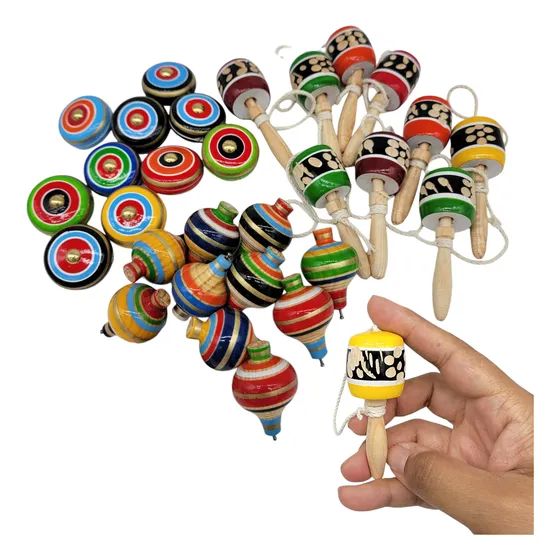 Set 30 Mini Juguetes Mexicanos Trompo Balero Yoyo Coloridos 