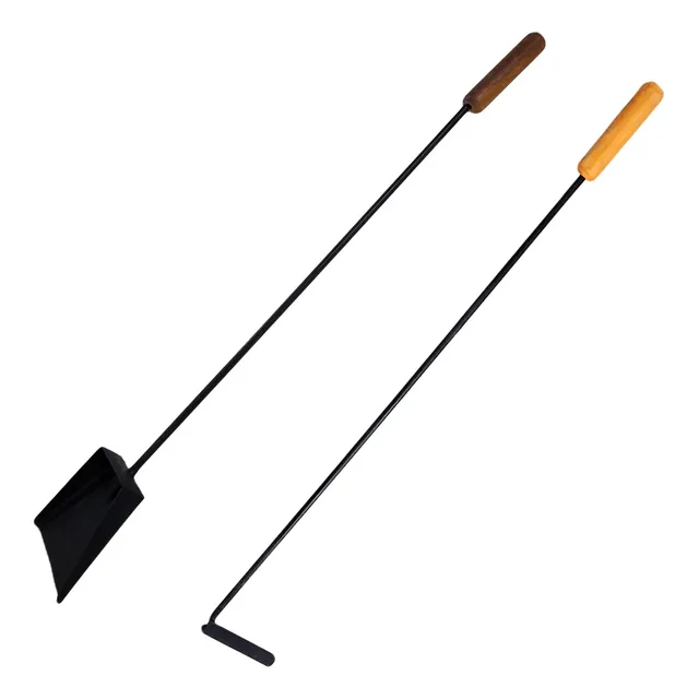 Kit Parrillero Pala Y Atizador Hierro 8mm Mango De Madera