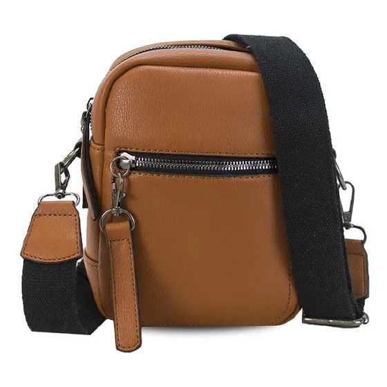 Bandolera Bolsillo Frontal Correa Galon Dama Lincolns Color Caramelo