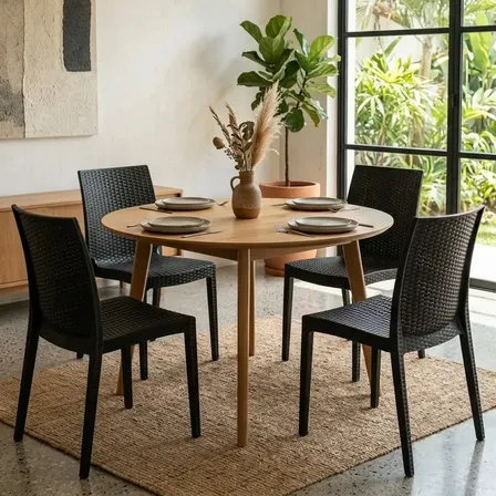 Kit 4 Cadeira Rattan Preta Sala Jantar Restaurante Preto Preto Rattan