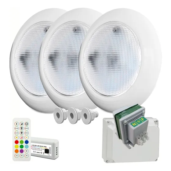 Kit 3 Luces 14,4w Rgb Vulcano Wifi Remoto Para Pileta Fibra