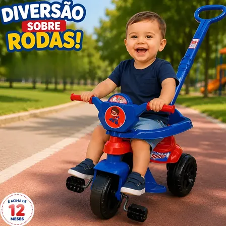 Triciclo Infantil Velotrol C/haste E Pedal Motoca Criança Aranha