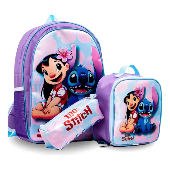 Mochila Infantil Feminina Escolar - Cabe Cadernos Grandes Cor Lilo Stitch