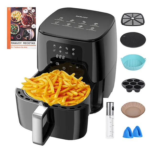 Ramjoy RJ-KZ01 Freidora De Aire Smart Multifunción Con Recetas y Accesorios 5L 1400W Negro