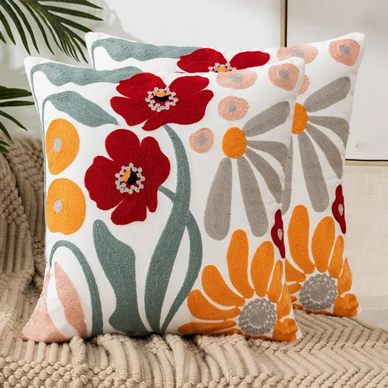 Funda De Almohada Floral Primaveral, 2 Piezas, 45x45 Cm Flor Roja Amarilla Plantas Y Flores