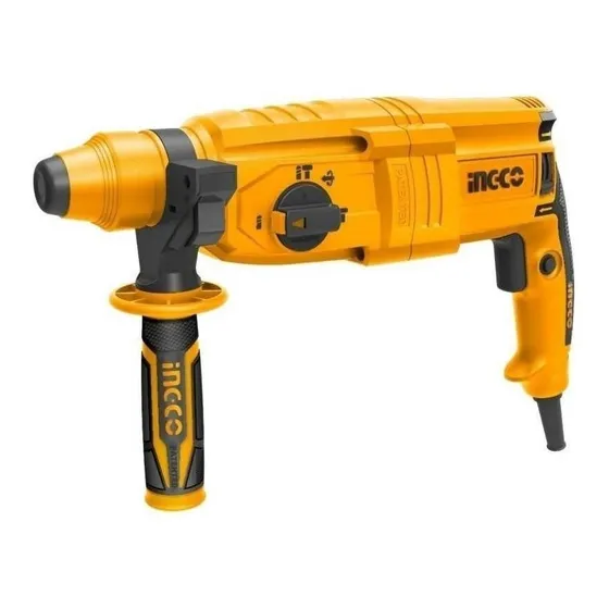Rotomartillo electroneumático Ingco RGH9028 amarillo frecuencia de 50Hz/60Hz con 800W de potencia 220V incluye 3 brocas de6-8-10mm punto y cincel