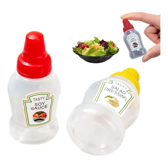 Kit 2 Garrafinhas Molho Salada Mostarda Ketchup Marmita Top Cor Tampas amarela e vermelha