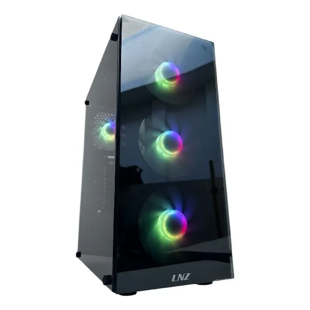 GABINETE LNZ Y10 FRENTE LATERAL TEMPLADO Y10-SF-ARGB 4 FAN COLOR NEGRO