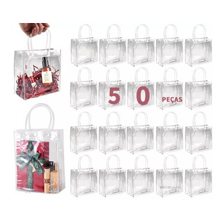 - 50 Sacolas De Presente Com Alça Transparente Fiestas - 50 Sacolas De Presente Com Alça Transparente Fiestas