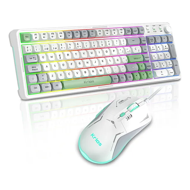 Teclado Mouse Gamer Teclado Y Mouse KRIOS G101 En Español Kit Gamer Con Cable Mouse Gamecraft Para pc blanco