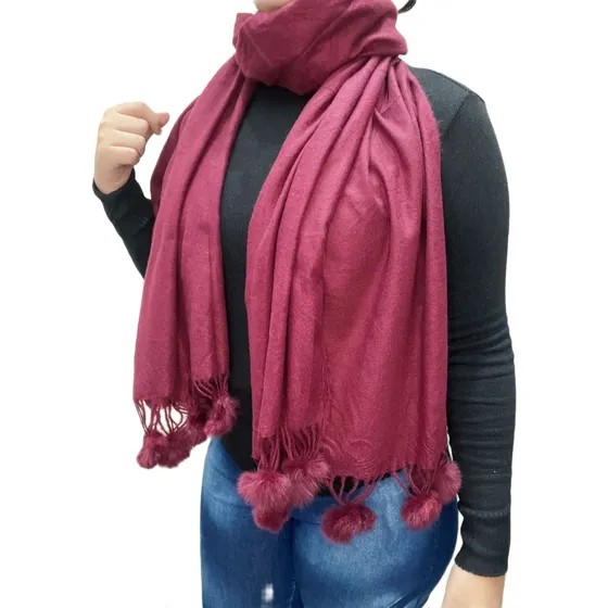 Lenço Cachecol De Lã Com Pompom Super Estiloso E Quentinho