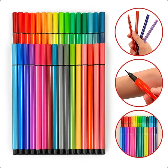 Kit Caneta Fine Line Varias Cores Ponta Fina 0.4mm 36 Cores