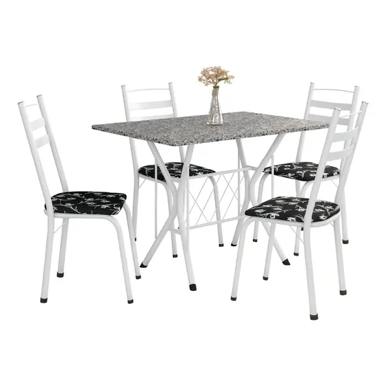 Conjunto De Mesa Itália New 4 Cadeiras 1,00m Branco/granito Cor Da Tampa Granito