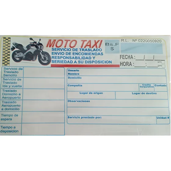Talonario Mediano Recibo Factura Para Moto Color 2 Unidades 