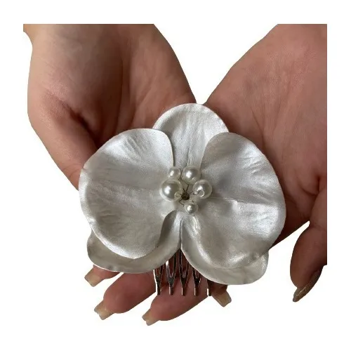 Orquídea Para Noiva Esmaltada Perolada Pente