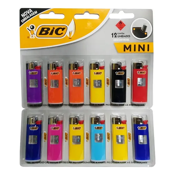 Cartela Isqueiro Mini Bic C/12 Unidades