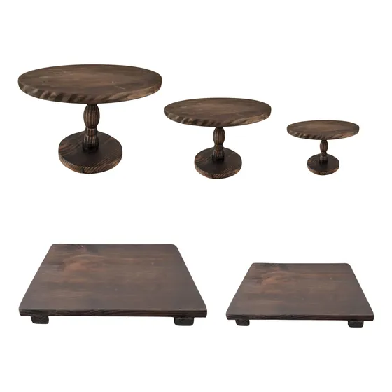 Trio Boleira Madeira Pinus Suporte + Bandeja Bolo Festa Mesa