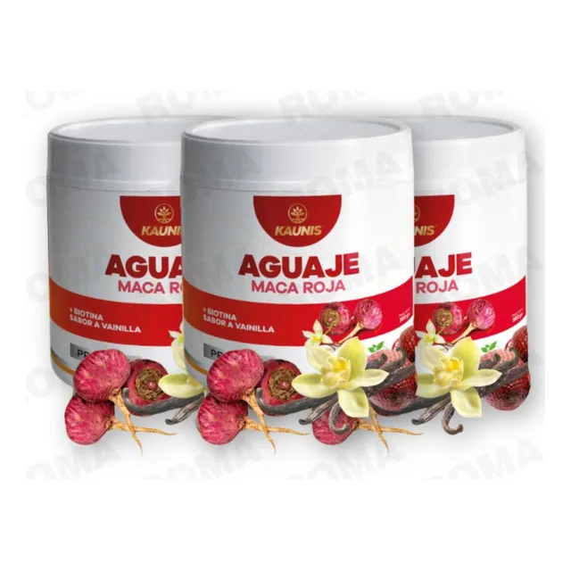 Pack 3 Aguaje Maca Roja Biotina Sabor A Vainilla Kauinis