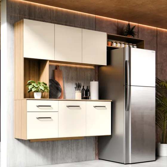Armário De Cozinha Com 6 Portas E 1 Gaveta Compacto Completo