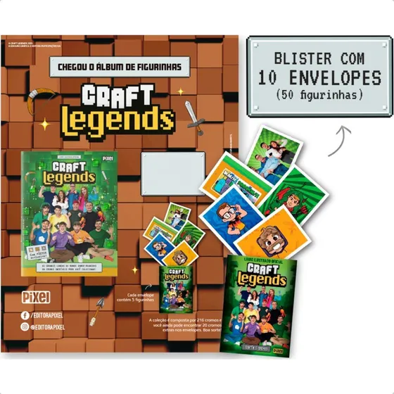 Kit 50 Figurinhas Do Álbum Craft Legends (10 Envelopes)