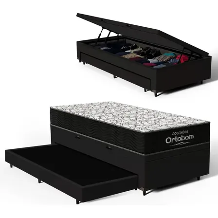 Bicama Box Baú Solteiro + Colchão Espuma Ortobom Air 150