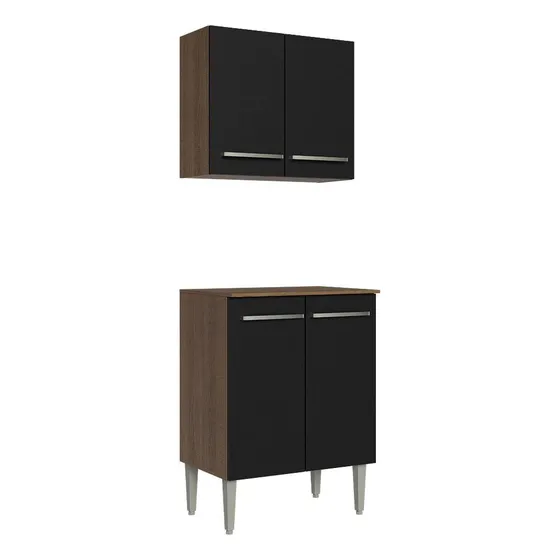 Kit Alacena Superior con Gabinete Bajo Madesa Emilly 64cm Color Marrón/Negro