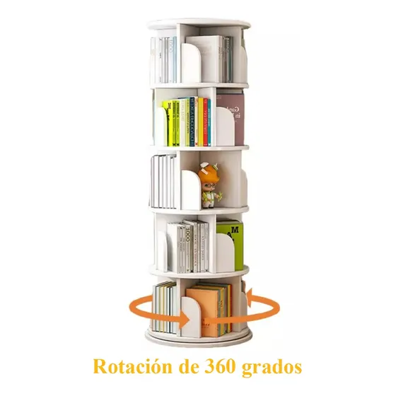 Estante De Librero Madera Giratorio Y De Piso 360° Blanco