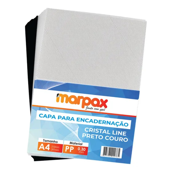 Kit Capa Encadernação A4 - Preta Couro + Cristal Line 200un