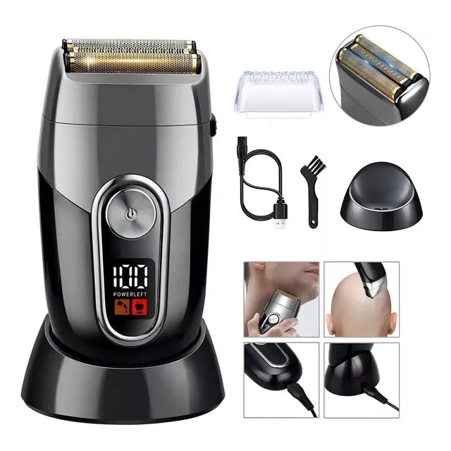 Operacion® Rasuradora Eléctrica Barba pelo Afeitadora Barba Recargable Con base Corta Cortadora Pelo Cabello Máquina Para Afeitar Color Negro Hombre