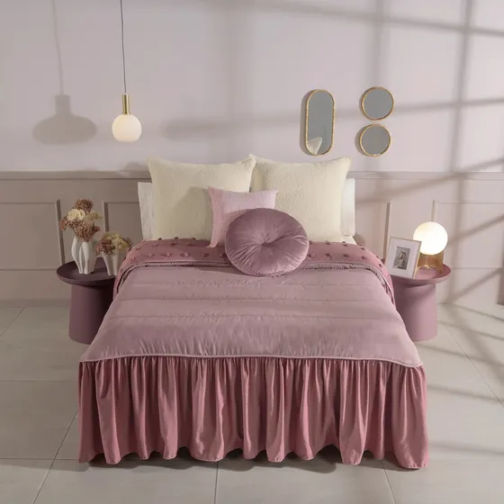 Colcha Ligera 2 Vistas Con Pompones Padua King Size Vianney Color Liso