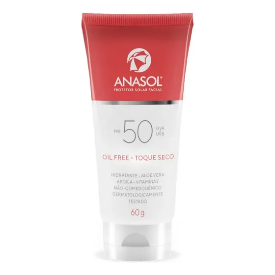 Protetor Solar Facial Anasol FPS 50 60ml Toque Seco Oil Free