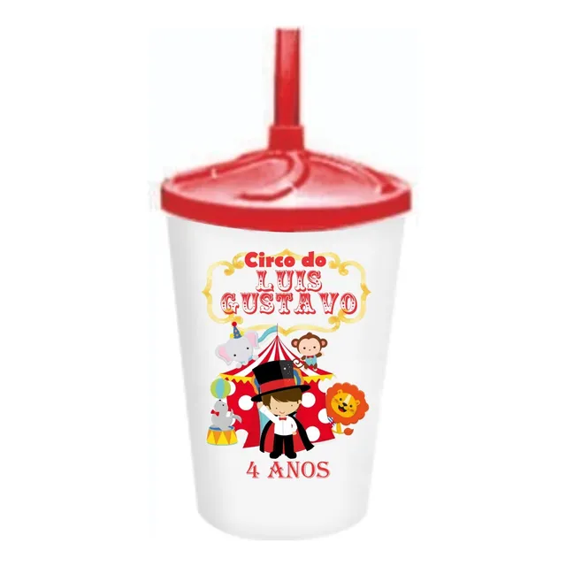Kit 50 Copos Twister 300ml Personalizado Com Tampa E Canudo.