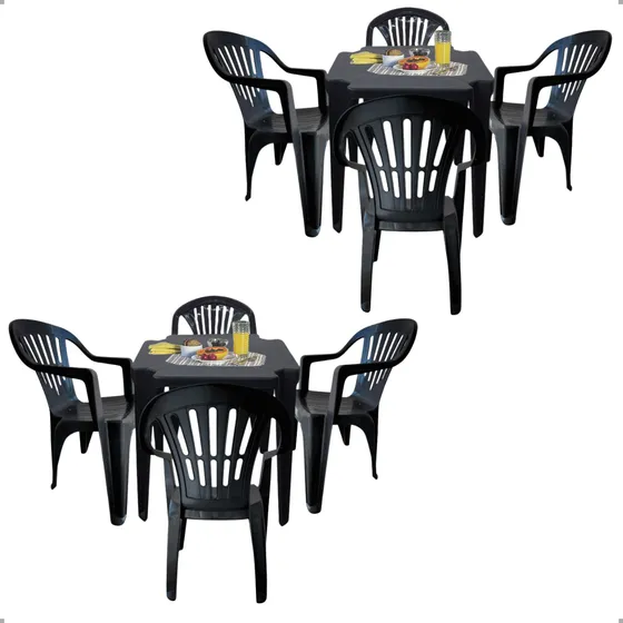 Conjunto Com Mesas Para Jardim E Cadeiras Reforçadas 140kilo