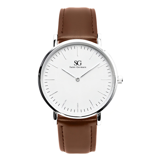 Relógio De Couro Marrom Masculino Bronx Silver 40mm Cor Do Fundo Branco Relógio De Couro Marrom Masculino Bronx Silver 40mm Cor Do Fundo Branco