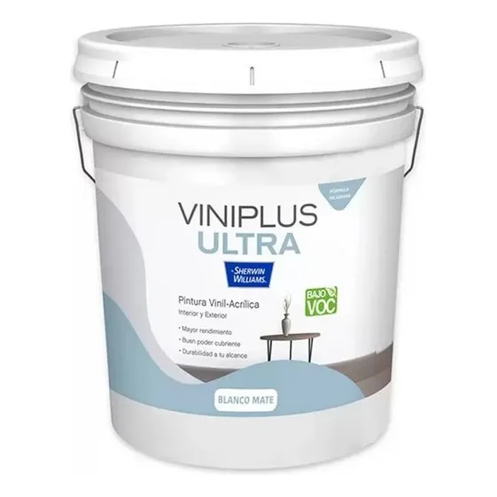 Sherwin Williams Viniplus Ultra Blanco Mate Cubeta 19 Litros