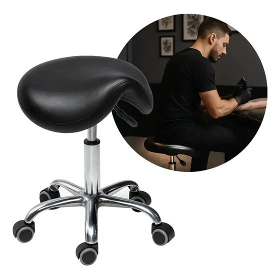 Silla Giratoria 360 Piso Taburete Clínico Altura Regulable Cromado Negro
