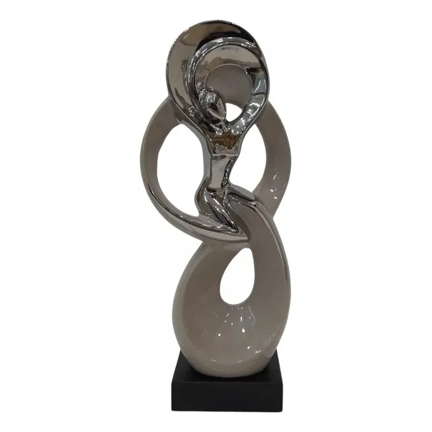 Figura Pareja Abstracta Essencials 44 Cm Plateado Y Beige