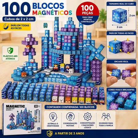 Kit 100 Blocos Magnéticos De Montar Construção Brinquedo Educativo Imã Empilhamento Cubo Infantil Cashpay
