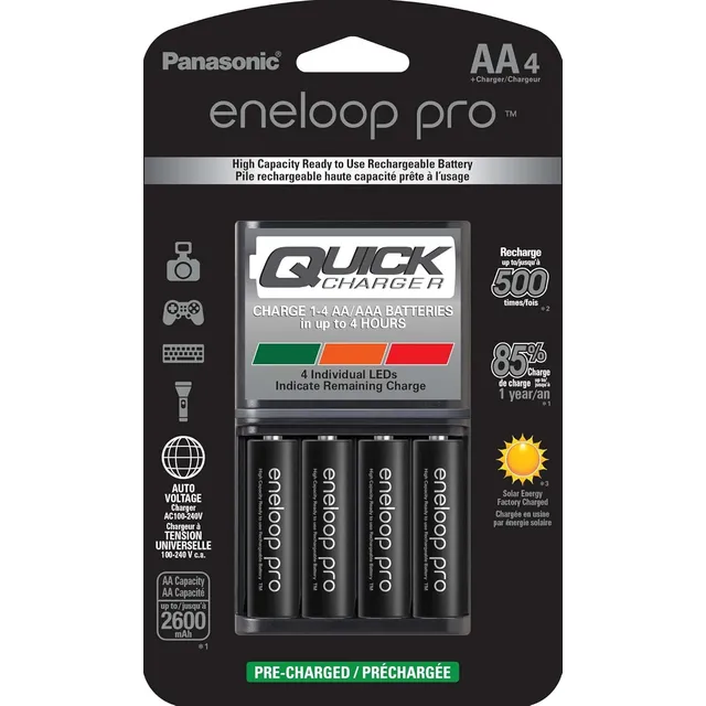 Cargador Rápido Eneloop Pro Aa4 Bq Cc55 + Cuatro Pilas Aa