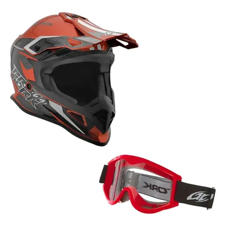 Capacete Motocross Fast Brave Com Oculos Pro Tork Trilha Vermelho 59/60