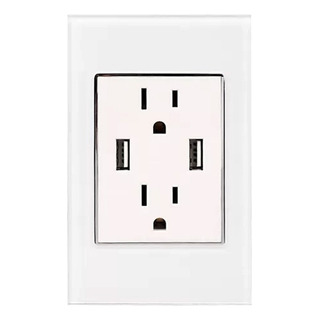 Placa Contacto Doble Y Carga Dual Usb Vidrio Blanco Placa Contacto Doble Y Carga Dual Usb Vidrio Blanco