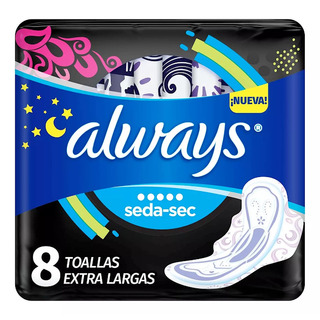 Toallas Always Nocturnas Seda-sec Extralargas Con Alas X8 Toallas Always Nocturnas Seda-sec Extralargas Con Alas X8