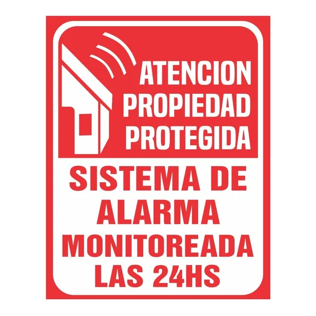 Cartel Propiedad Protegida Con Alarma 14x30 Alto Impacto