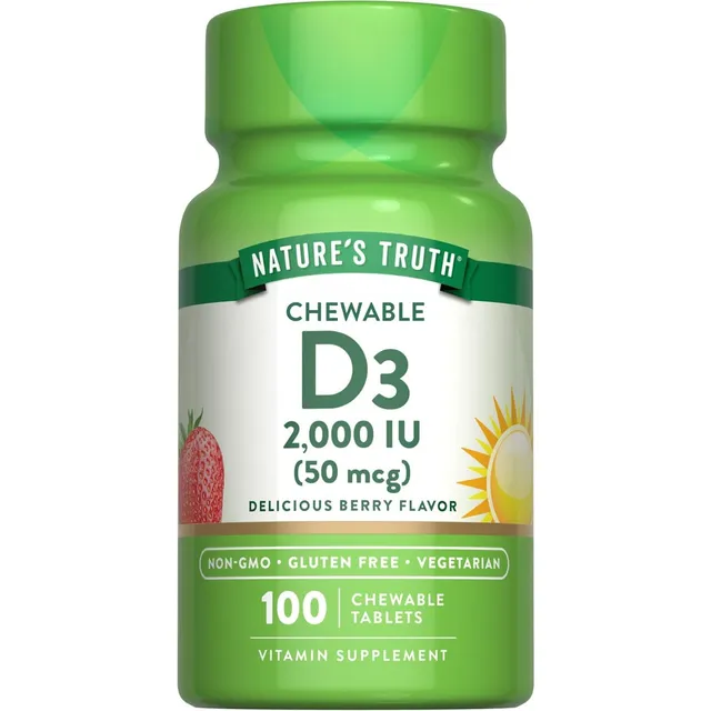 Vitamina D3 2000 Iu Nature's Truth 100 Tabletas Masticables Bayas