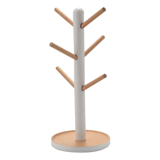 Estante De Madera For Colgar Tazas Y Vasos Con 6 Ganchos